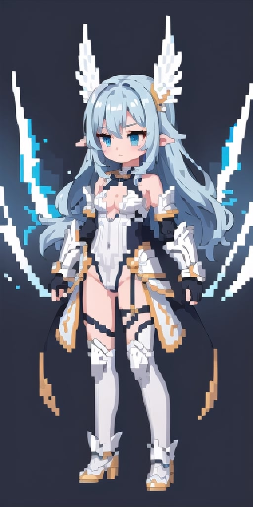 masterpiece,best_quality,,cleavage cutout,1girl,(long_hair),paladin,loli,white valkyrie,light-blue long hair,bare shoulder,highleg scale-armor,game character design reference ui,energy blade