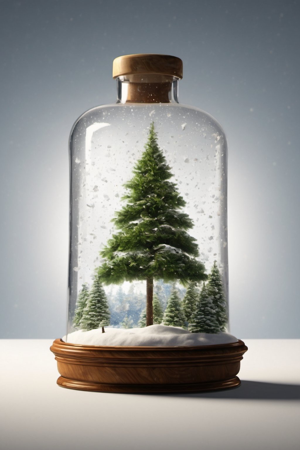 photorealistic, best quaity, 8k, high, 
Christmass tree in a bottle, falling_snow