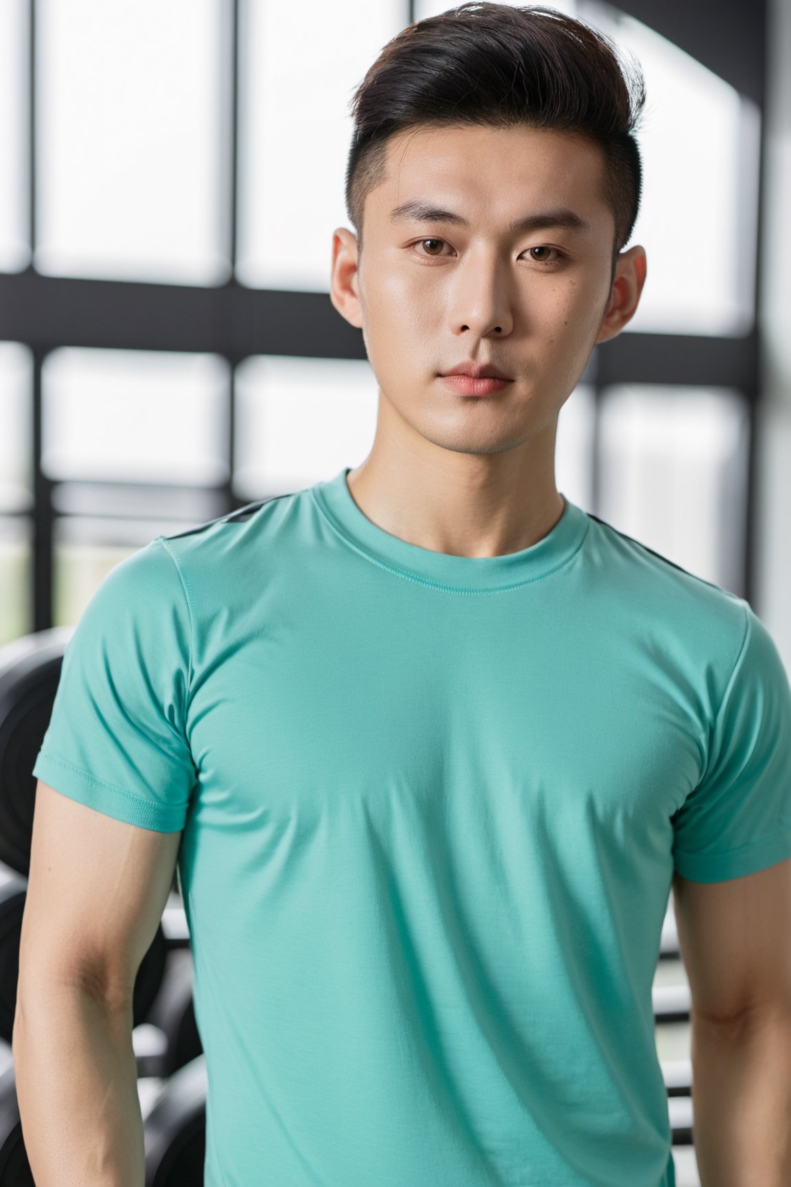 young asian man wear tshirt at the gym