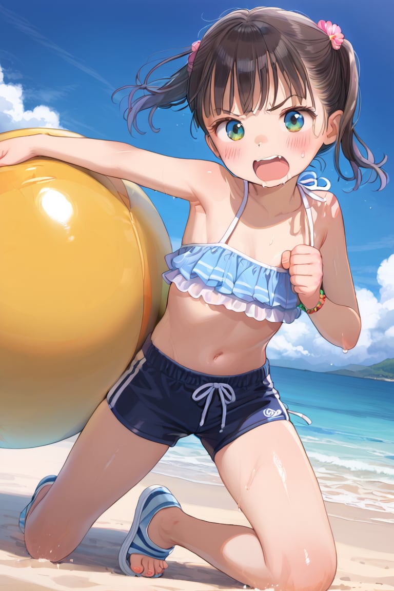 loli, beach, full body, punching, 
BREAK 
solo focums, female focus, 