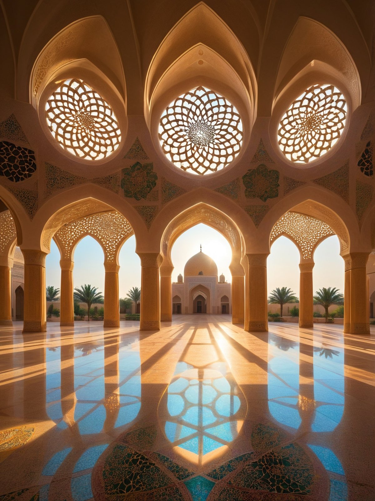 masterpiece, 8k, high_resolution,

a view from inside a mosque, flower of life pattern is shown throughout the architecture, the mosque shows the beauty of shadow and light