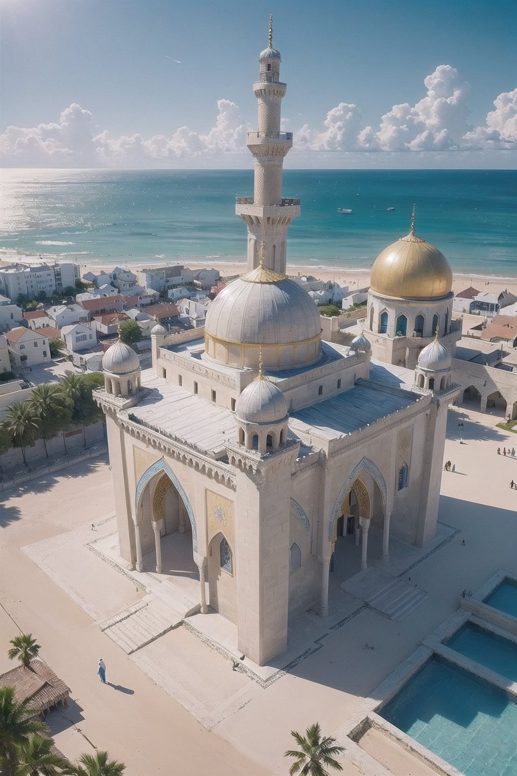 photorealistic, best quaity, 8k, high_resolution,

a beautiful mosque full of decorations with a seaside landscape, extreme detail, every tile is clear