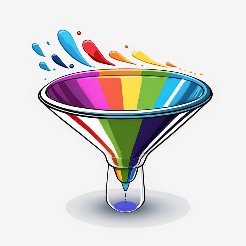a realistic funnel. Cartoon style, thick, colorful brush stroke, overbrushed, 30 degree inclination. White background.