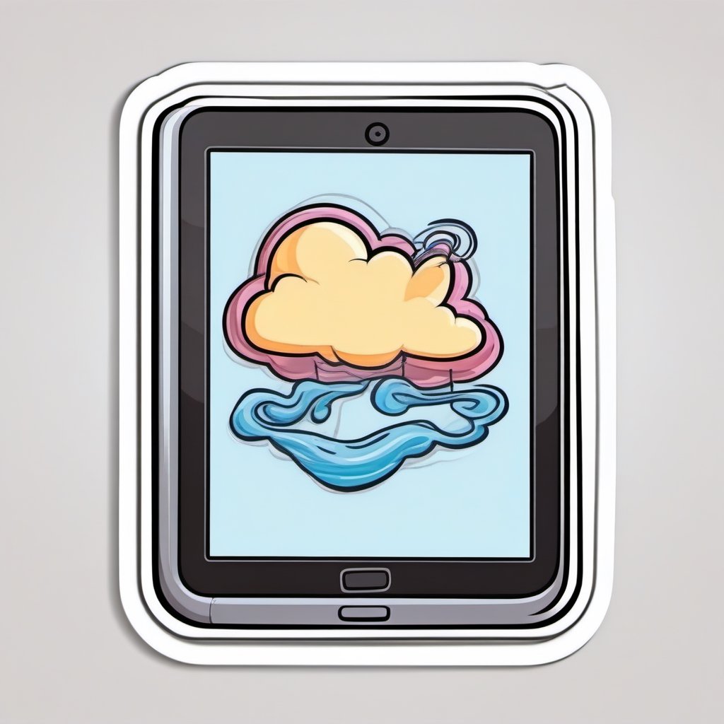 sticker, tablet with a digital painting on the screen, cartoon, contours