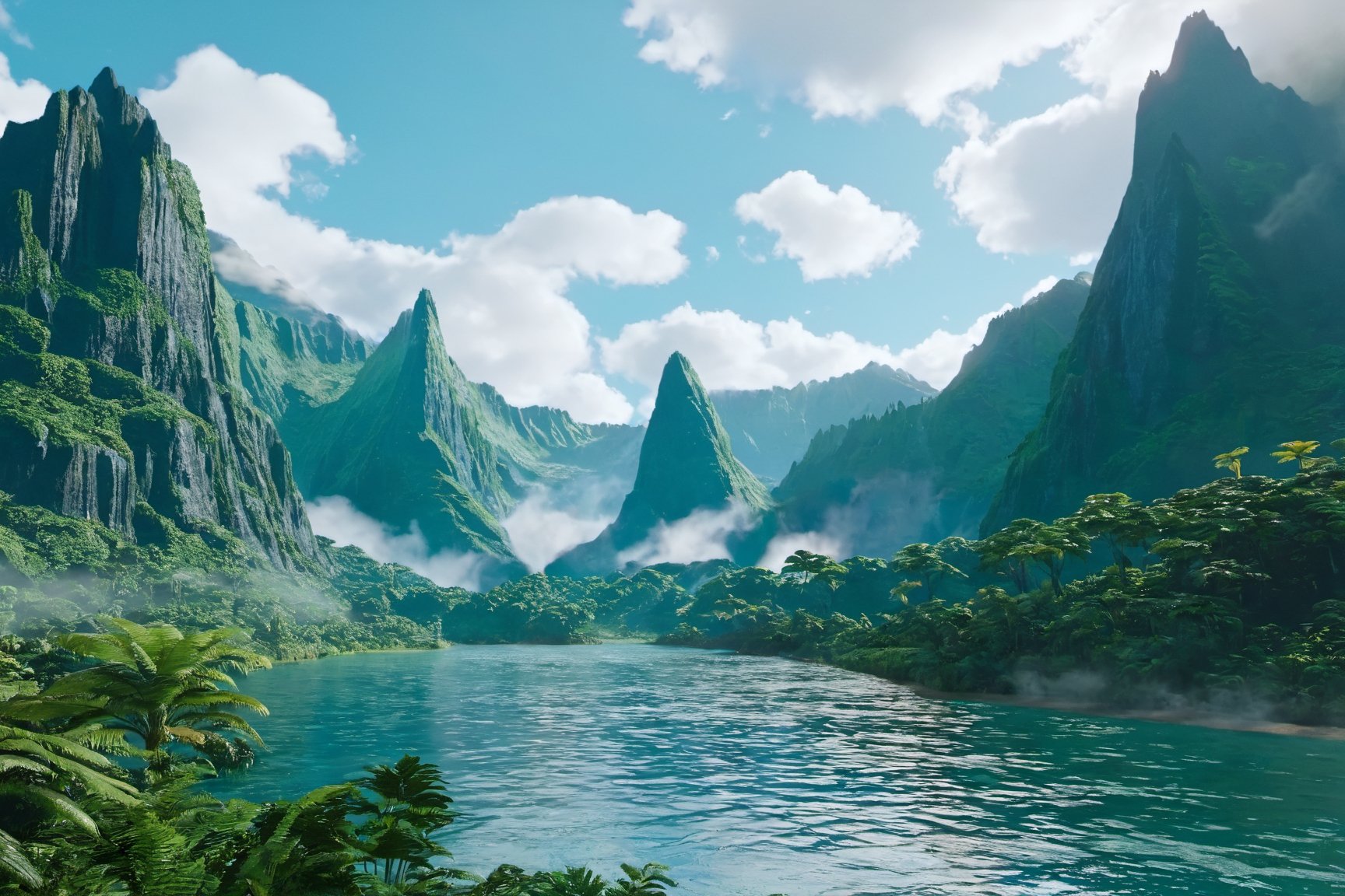 Jurassic, dinosaurs, forests, lakes, waterfalls, mountains, clouds, movie effects, ultra-high definition quality, 8k,3l3ctronics