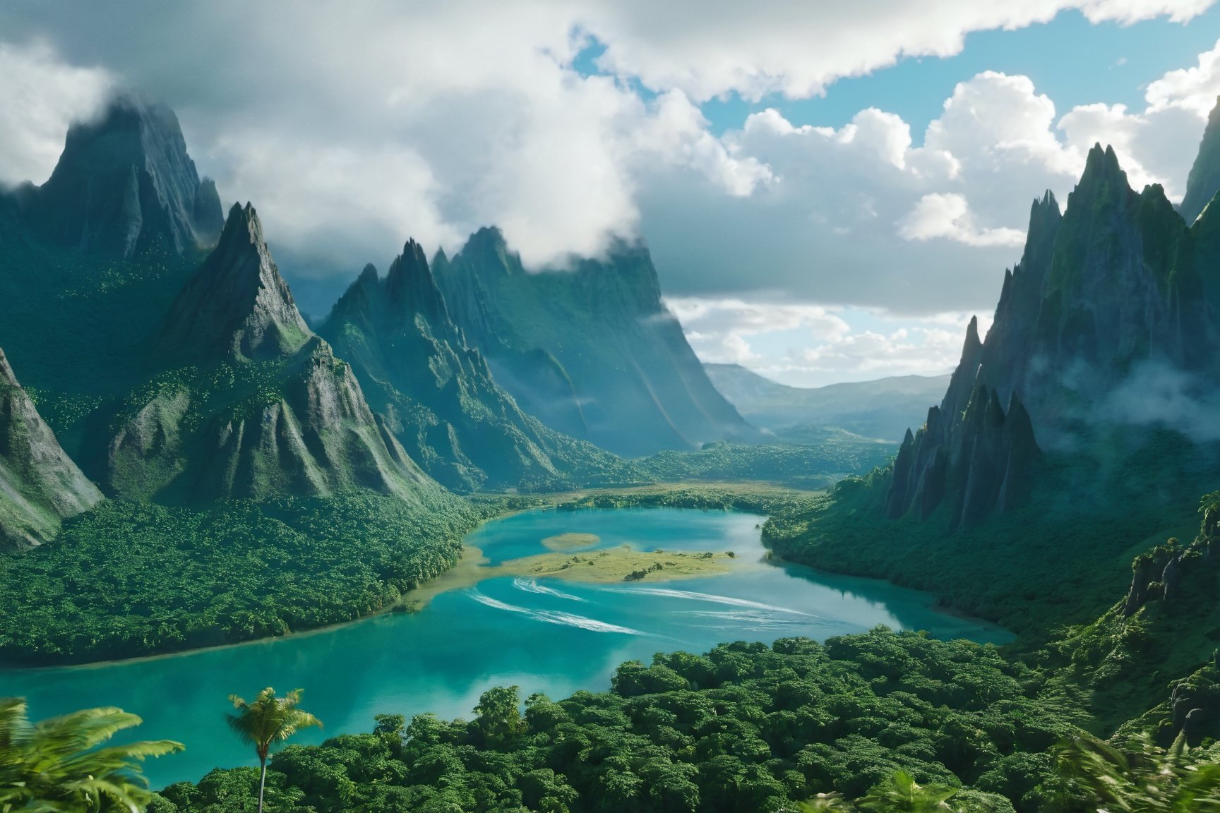 Jurassic, dinosaurs, forests, lakes, waterfalls, mountains, clouds, movie effects, ultra-high definition quality, 8k,3l3ctronics