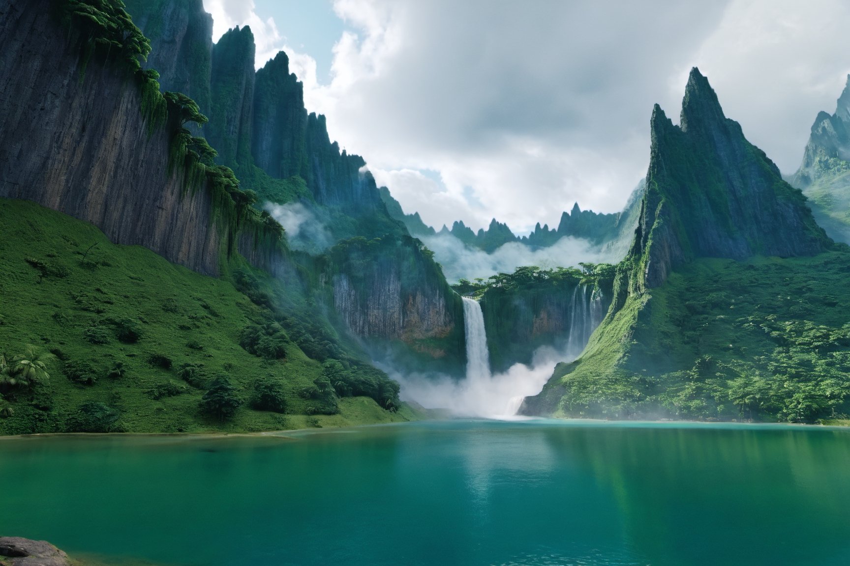 Jurassic, dinosaurs, forests, lakes, waterfalls, mountains, clouds, movie effects, ultra-high definition quality, 8k,3l3ctronics