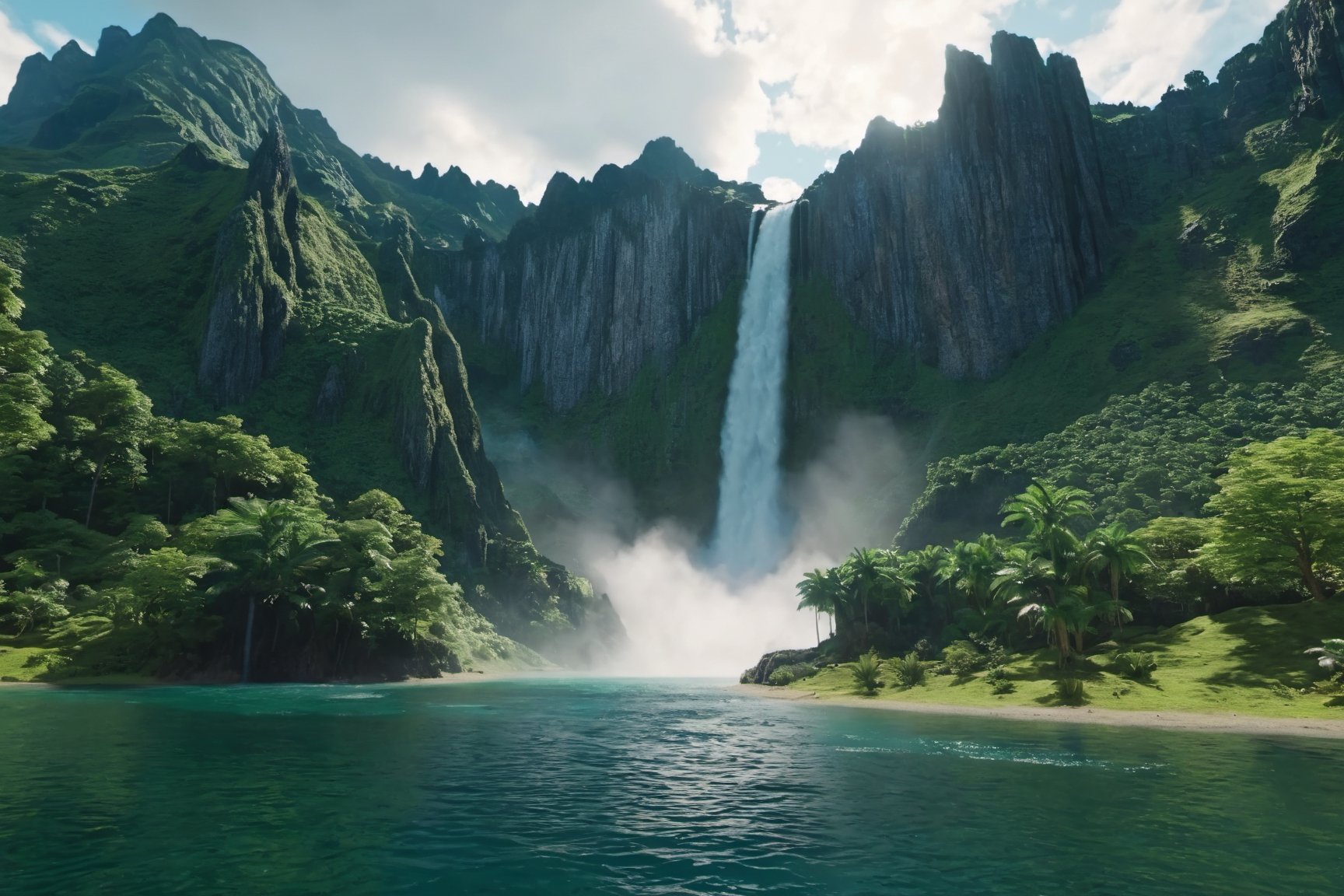 Jurassic, dinosaurs, forests, lakes, waterfalls, mountains, clouds, movie effects, ultra-high definition quality, 8k,3l3ctronics