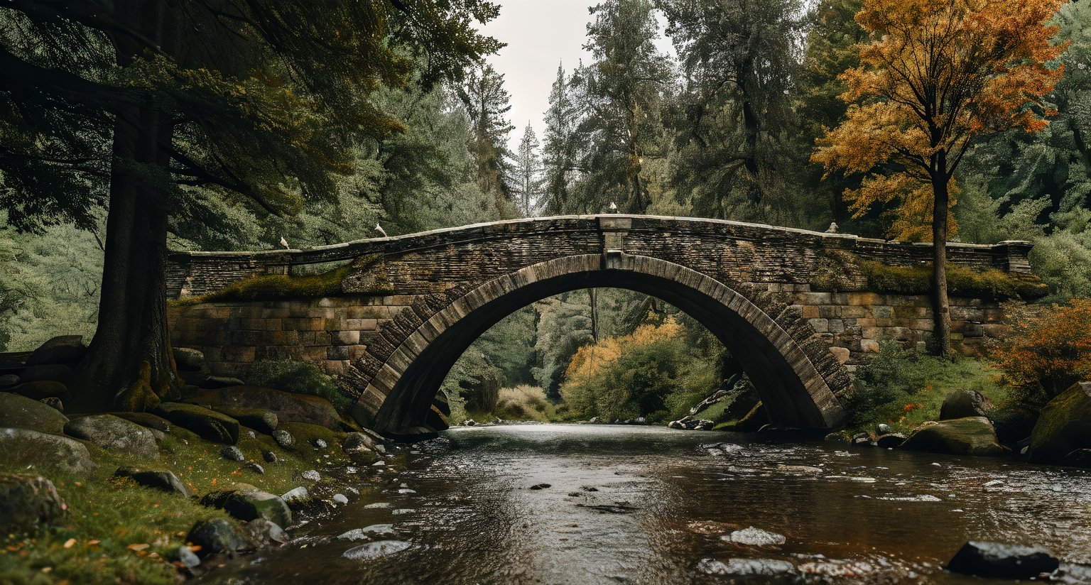 Forest, beautiful forest, rain, grass, rocks, cliffs, stone arch bridge with sculptures, beautiful stone bridge, epic movie style, masterpiece, perfect quality, exquisite details, real, clear, sharp, detailed, professional photos. (((comparison))), 8k, Ultra HD quality, cinematic look, cool tones,