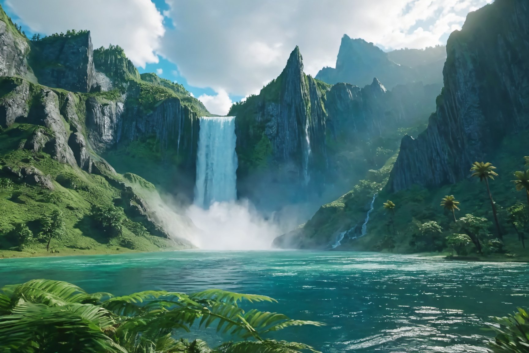 Jurassic, dinosaurs, forests, lakes, waterfalls, mountains, clouds, movie effects, ultra-high definition quality, 8k,3l3ctronics