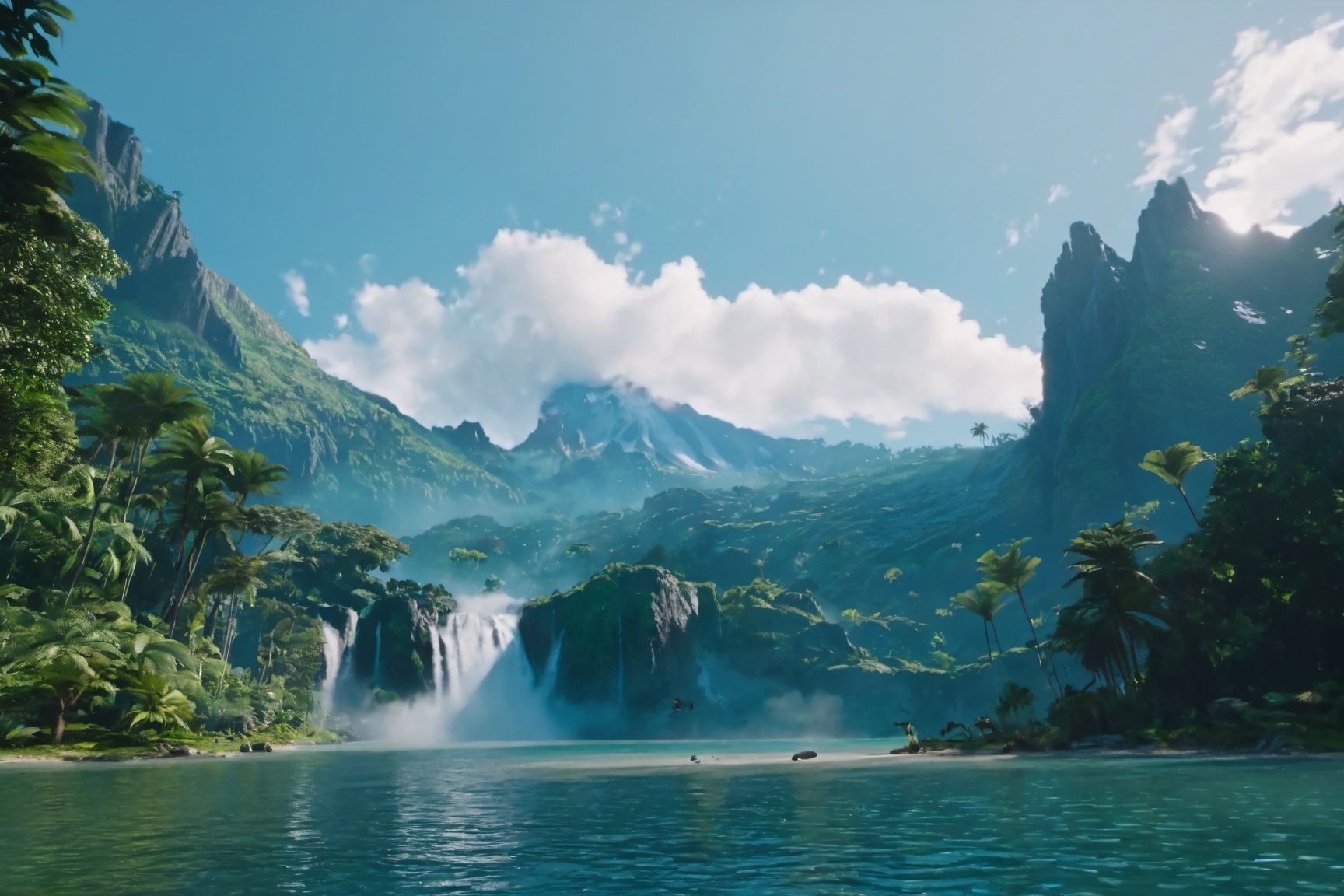 Jurassic, dinosaurs, forests, lakes, waterfalls, mountains, clouds, movie effects, ultra-high definition quality, 8k,3l3ctronics