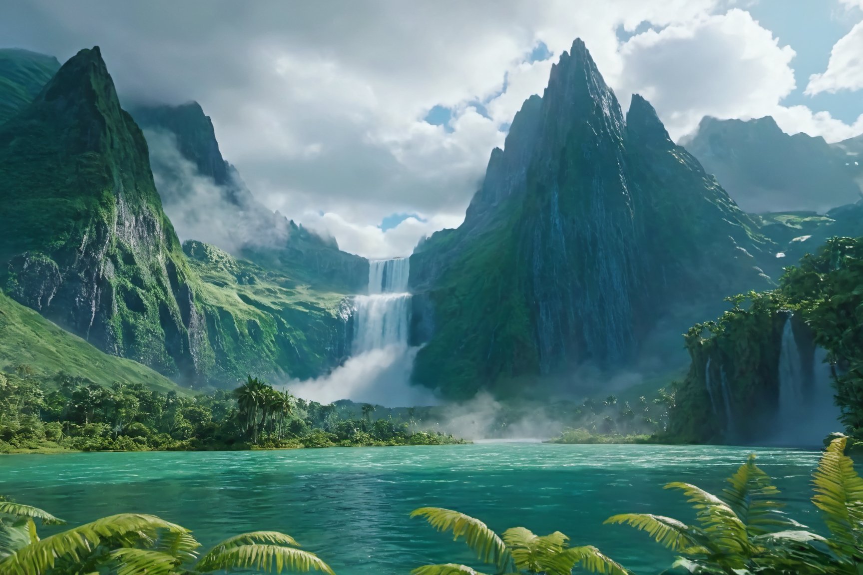 Jurassic, dinosaurs, forests, lakes, waterfalls, mountains, clouds, movie effects, ultra-high definition quality, 8k,3l3ctronics