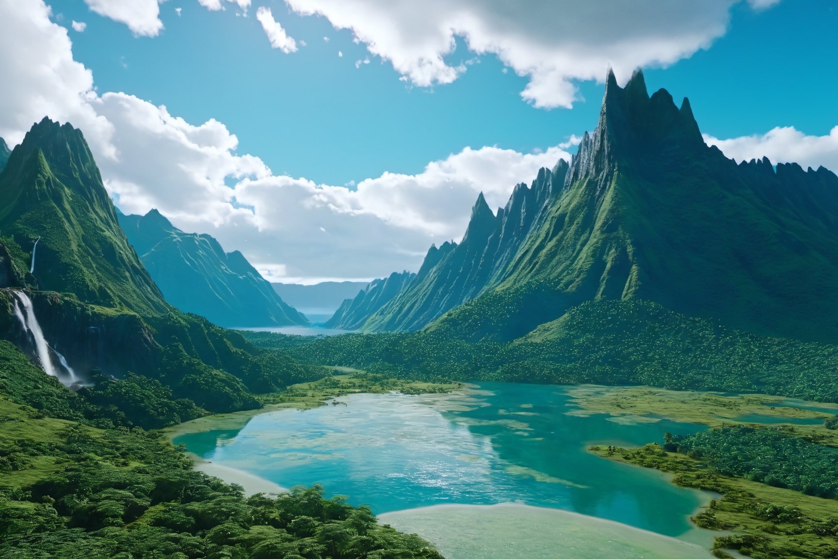 Jurassic, dinosaurs, forests, lakes, waterfalls, mountains, clouds, movie effects, ultra-high definition quality, 8k,3l3ctronics