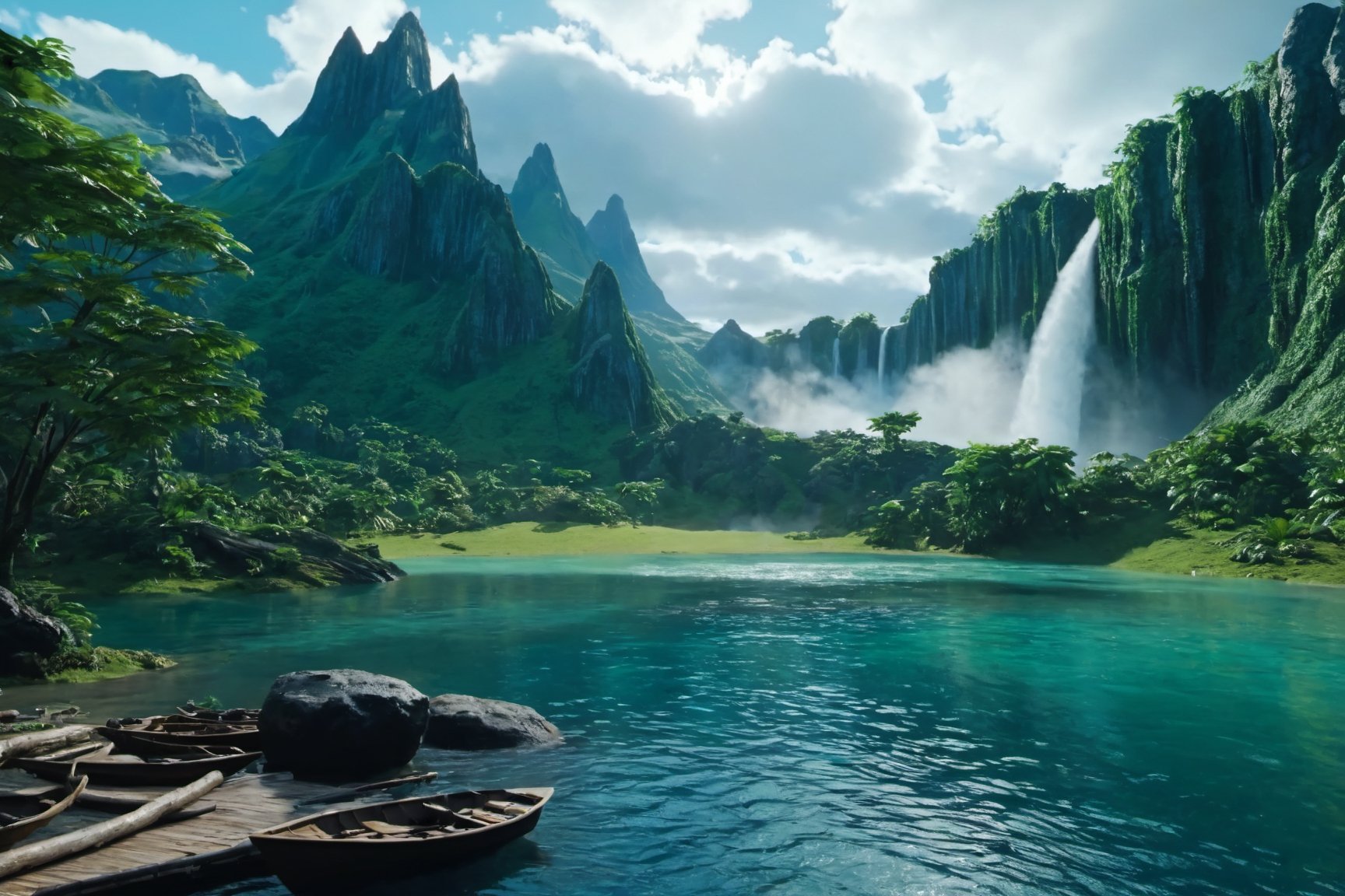 Jurassic, dinosaurs, forests, lakes, waterfalls, mountains, clouds, movie effects, ultra-high definition quality, 8k,3l3ctronics