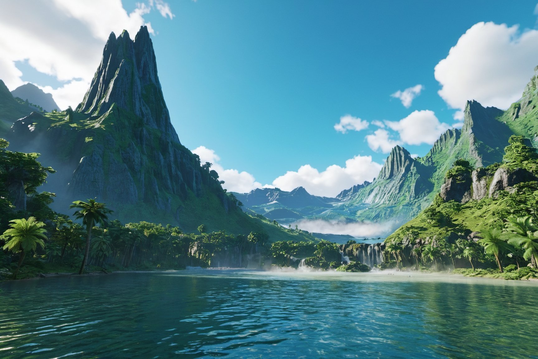 Jurassic, dinosaurs, forests, lakes, waterfalls, mountains, clouds, movie effects, ultra-high definition quality, 8k,3l3ctronics