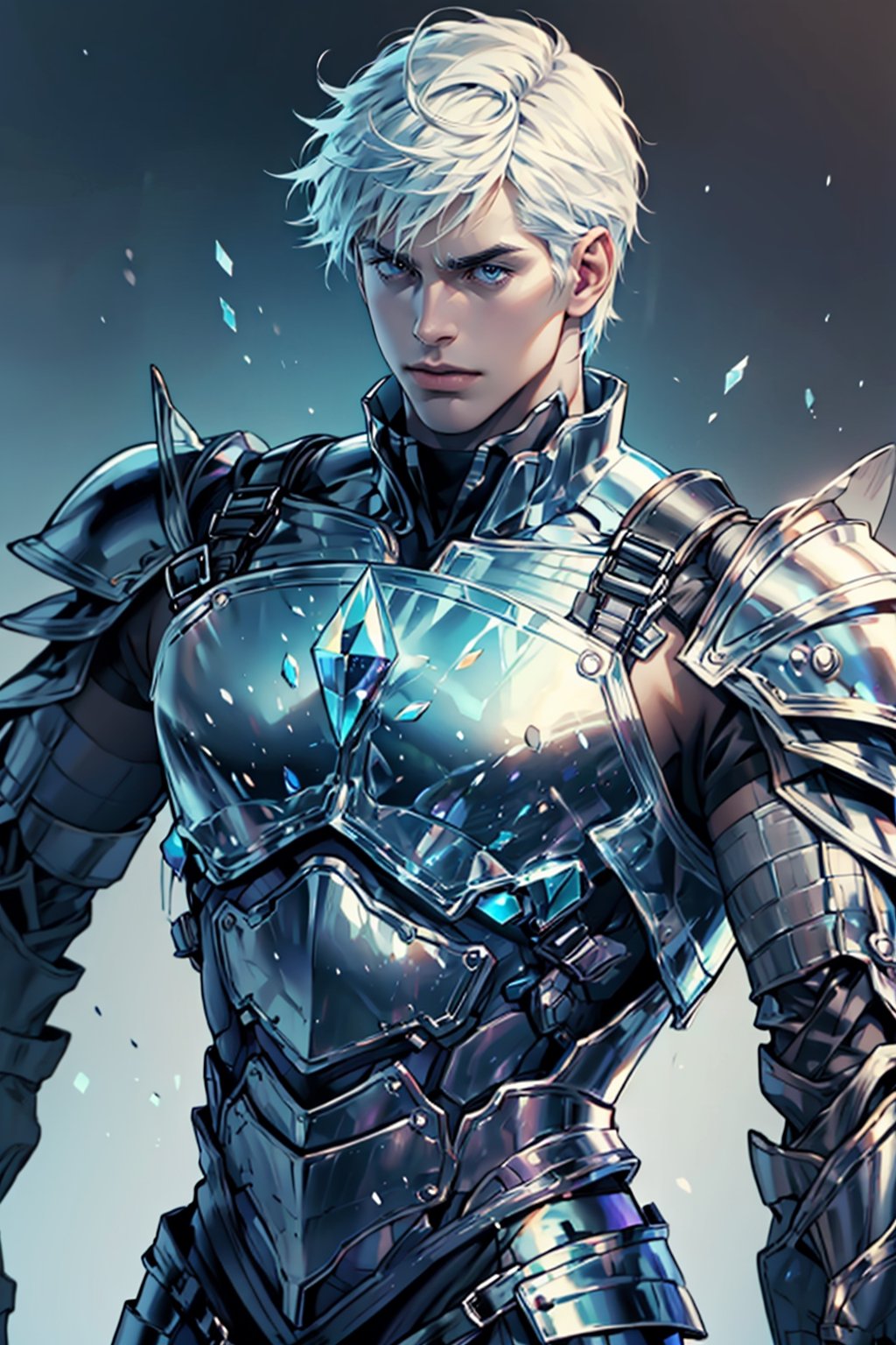 sole_male, confiant, crystal a see-through armor, 4k, realistic, clean face ,glasstech