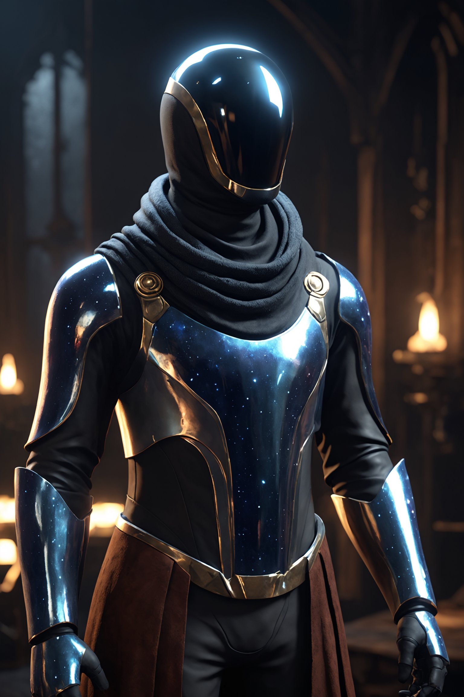 ParallelObserver, (colorgalaxy reflected on a reflexive helmet), metalic rim detailed helmet, 1boy, (leather long coat), scarf, [Renaissance themed], fantasy, front-view, detailed, 3d render, unreal engine, colorgalaxy,disney pixar style