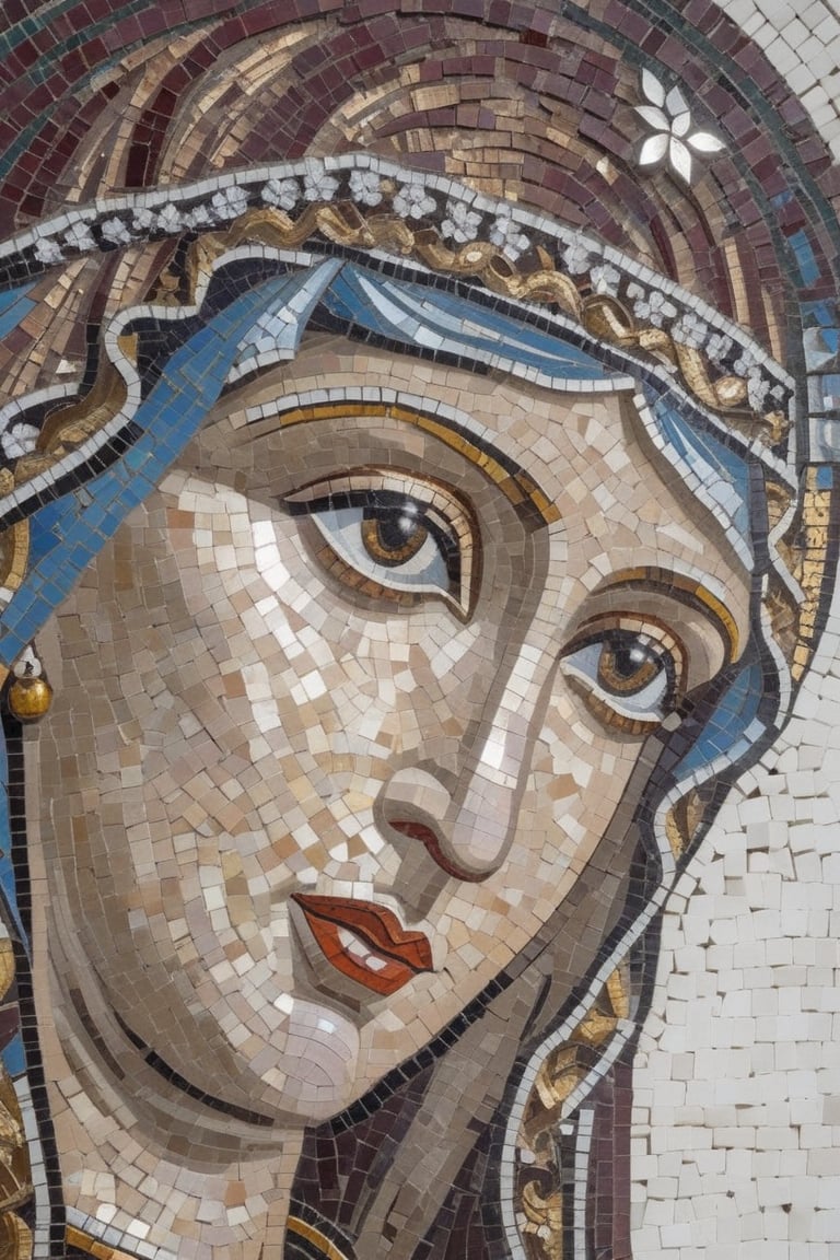 Closeup portrait of Virgin Mary, mosaic