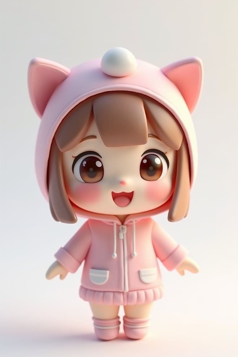 ( soft lighting , very detail face ,white background) ), 3D model , Nendoroid style, Japanese mascot, art toys secret collectible figurine, ((a cute chibi girl, minimalist cartoon,beautyful smile , happy face , brown eye , glow pastel rainbow, hd texture perfect symmetry, , a symphony of visual balance harmony) ), beautyful 3D render, product picture , relax poses ,  mood shiny.