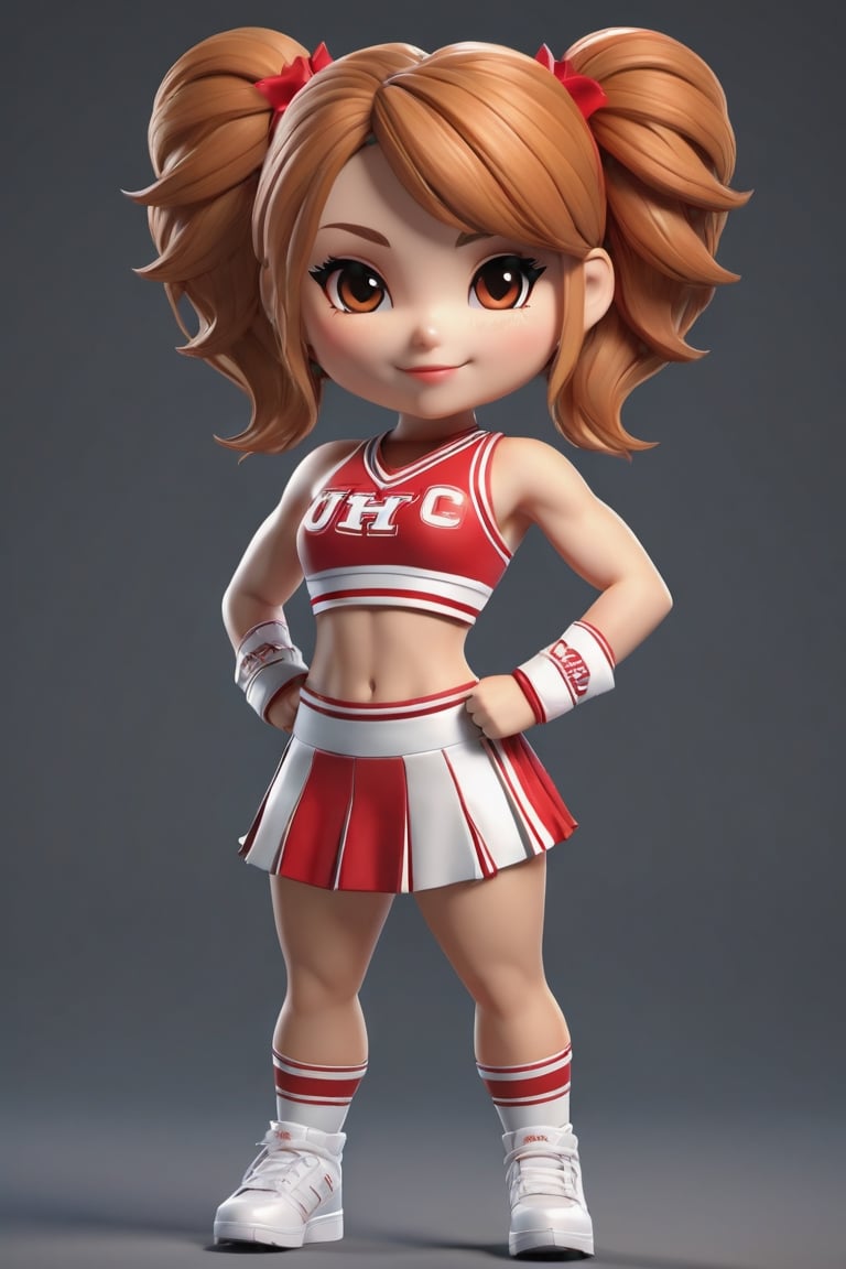 A female cheerleader, Create a characterset of stunning 3D chibi style character in detailed full body, highly detailed, vibrant, ultra high quality, Hyperrealism, Photorealism, [octane render]