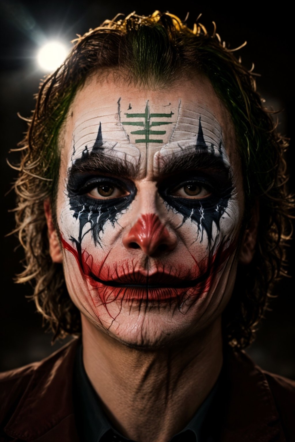 [Joker] from 2019 movie, Joaquim Phoenix
BREAK
,photo, rule of thirds, dramatic lighting,, detailed face, detailed nose, dark smille, , intricate background, realism, realistic, raw, analog, woman, portrait, photorealistic, analog, realism,Jack o 'Lantern