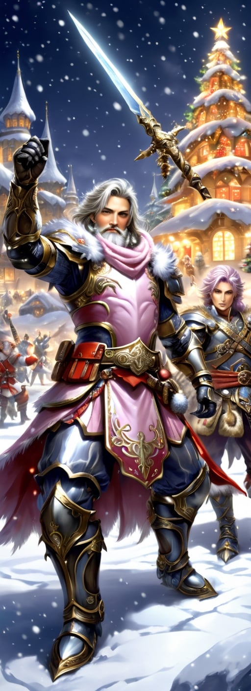 christmas men armour party in fantasy world,  christmas,  traditional media,  fantasy illustration,  soft colors,  final fantasy,  windy,  dynamic poses,,
Negative prompt: (low quality,  worst quality:1.2),  asymetrical clothes,  undetailed face,  deformed,  EasynegativeV2 bad-hands-5,  (pink hair,  pink hands):1.5,  (missing fingers,  extra fingers):1.45
Steps: 30, Sampler: DPM++ 2M Karras, CFG scale: 9.0, Seed: 99614448, Size: 512x1415, Model: WonderfulWorldXL: 938acdb15c47", Version: v1.6.0.109, TaskID: 669645367783993209