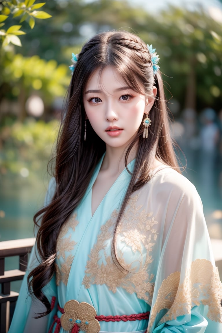 The background is chinese palace garden,midnight,moon,milky way,snow,16 yo, 1 girl,beautiful korean girl,shining bracelet,beautiful hanfu(white, transparent),cape, solo, {beautiful and detailed eyes}, calm expression, natural and soft light, delicate facial features,very small earrings, ((model pose)), Glamor body type, (dark hair:1.2),  beehive,very_long_hair, hair past hip, curly hair, flim grain, realhands, masterpiece, Best Quality, photorealistic, ultra-detailed, finely detailed, high resolution, perfect dynamic composition, beautiful detailed eyes, eye smile, ((nervous and embarrassed)), sharp-focus, full_body, sexy pose,cowboy_shot,ruanyi0060,colorful_girl_v2