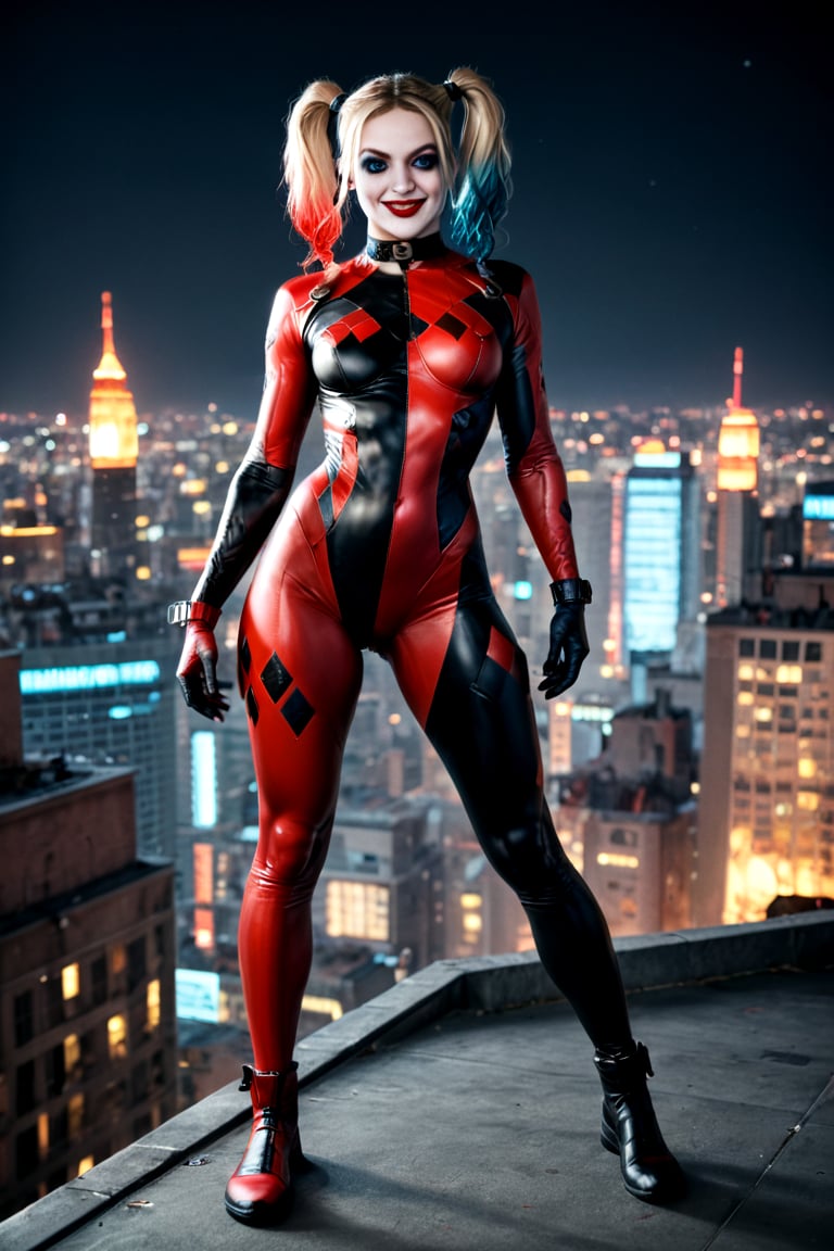 score_9, score_8_up, score_7_up, photo, photorealistic, detailed, (((cute girl))), intricate details, chromatic aberration, realistic,bright colors, high contrast, vivid lighting, Realistic,
Harley Quinn, solo, standing on rooftop, futuristic cityscape in background, wearing futuristic plugsuit, striking a powerful pose, full body shot