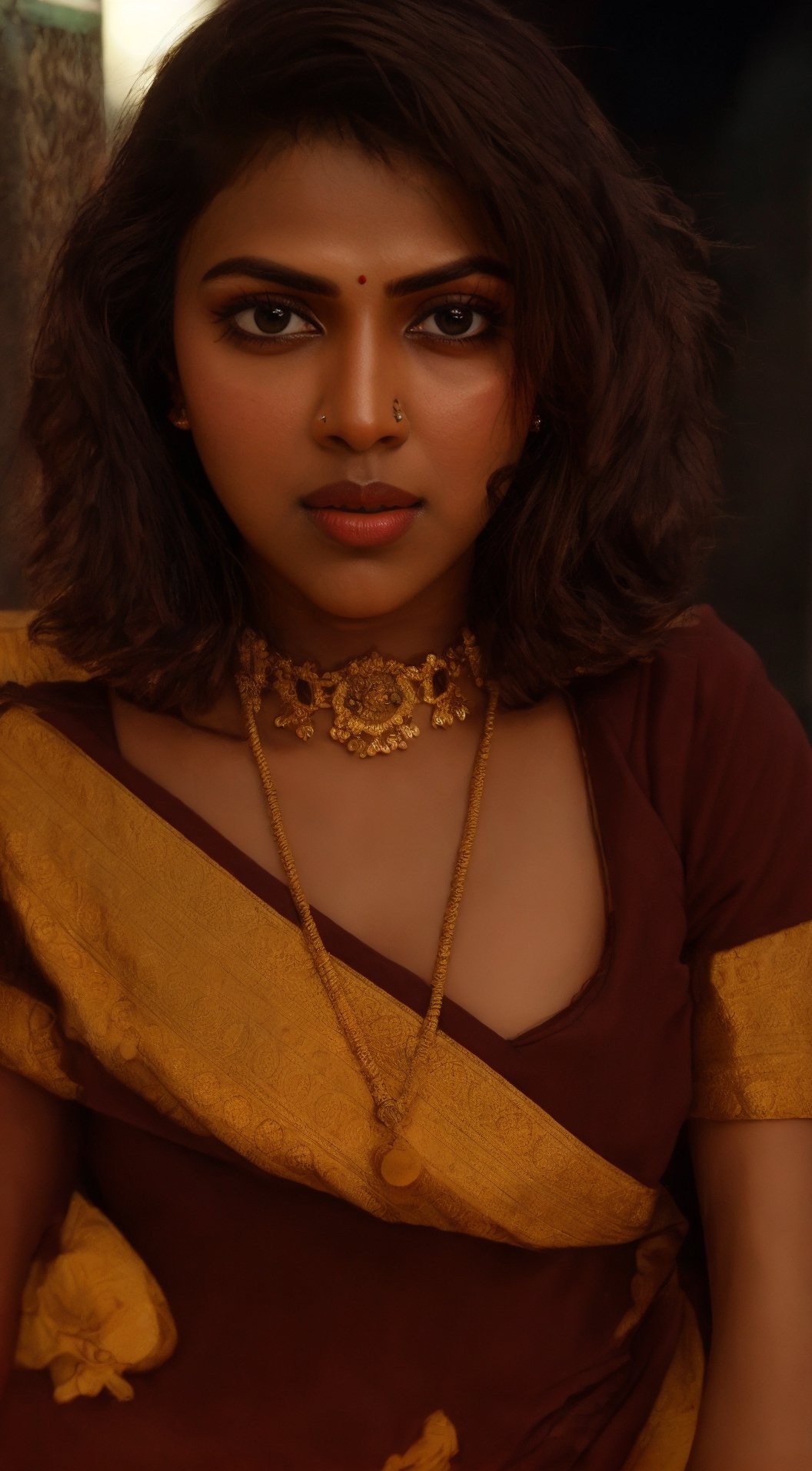 beautiful girl standing in dark street at night,23yo,dishelved black hair,jewelry,(winter long coat),(colorful) BREAK looking at viewer,(masterpiece, best quality, ultra-detailed, 8K),cinematic lighting,koh_yunjung,1 girl,Amala Paul,Realism,AmalaPaul