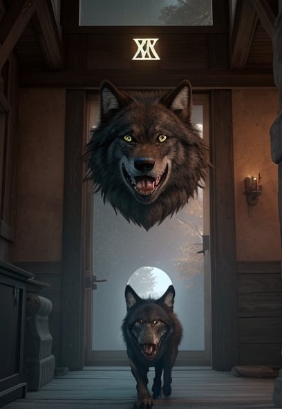 photo r3al,photorealistic,pure black wolf,Animal, open mouth, angry face,REALISTIC,CONCEPT_Oversized_Animal_ownwaifu, ,Elf