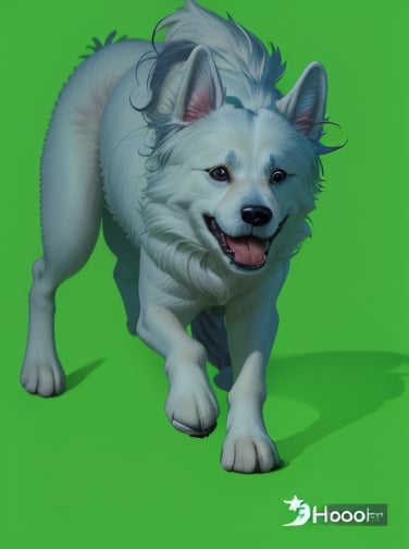 photo r3al,photorealistic,pure white dog,Animal,hooved legs, open mouth, angry face