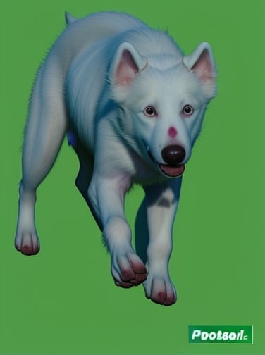photo r3al,photorealistic,pure white dog,Animal,hooved legs, open mouth, angry face