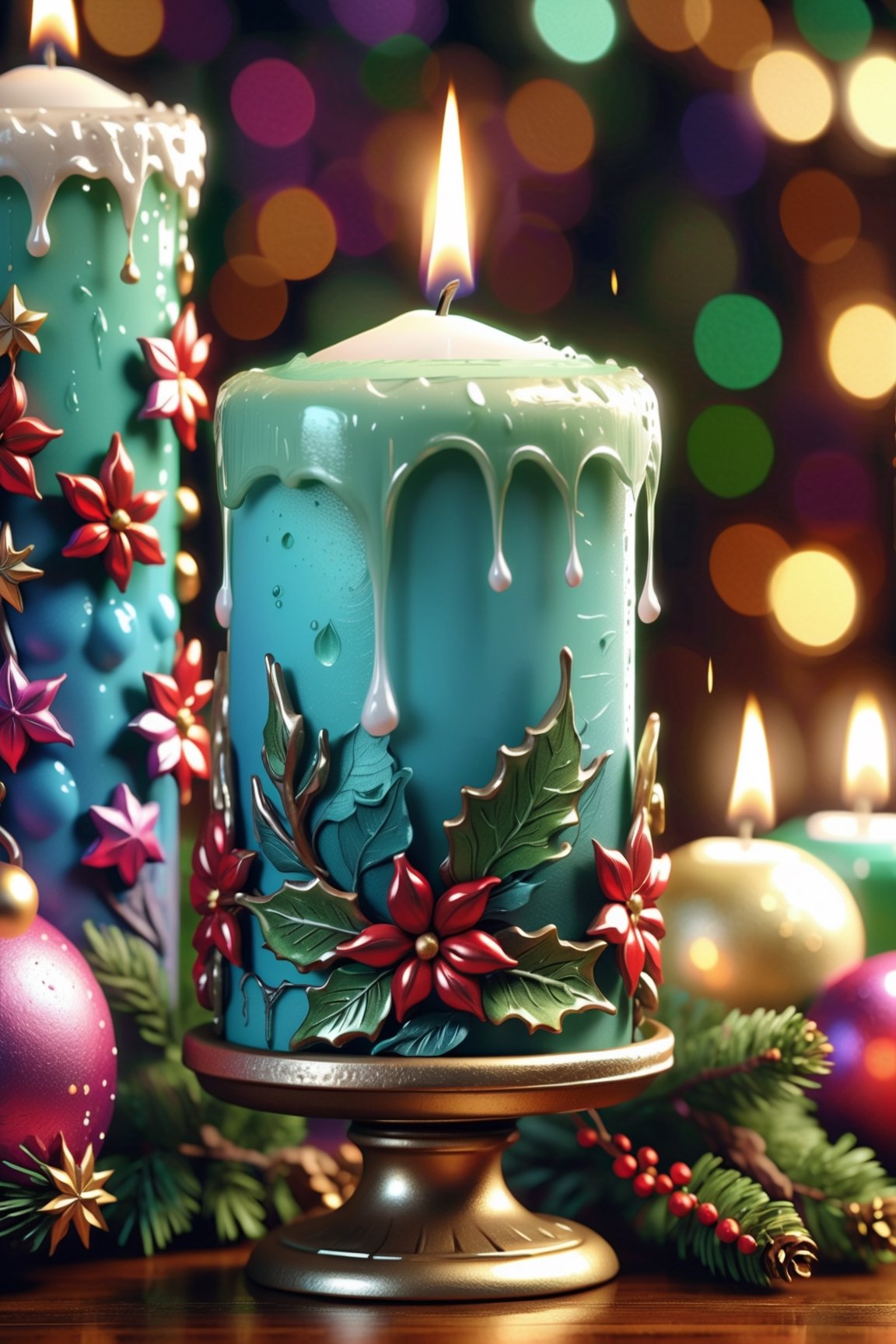 cute shabby Christmas candle, ultra hd, realistic, vivid colors, highly detailed, UHD drawing, pen and ink, perfect composition, beautiful detailed intricate insanely detailed octane render trending on artstation, 8k artistic photography, photorealistic concept art, soft natural volumetric cinematic perfect light