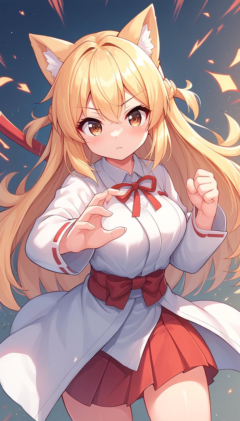 score_9_up, score_8_up, score_7_up,score_6_up,score_5_up,best quality,masterpiece,illustration,cute,kawaii,1girl,solo,dog ears,blonde hair,french braid,gradient brown eyes,japanese Armed,battle stance,battle filed,(>:):1.3),long bow,Archers' equipment