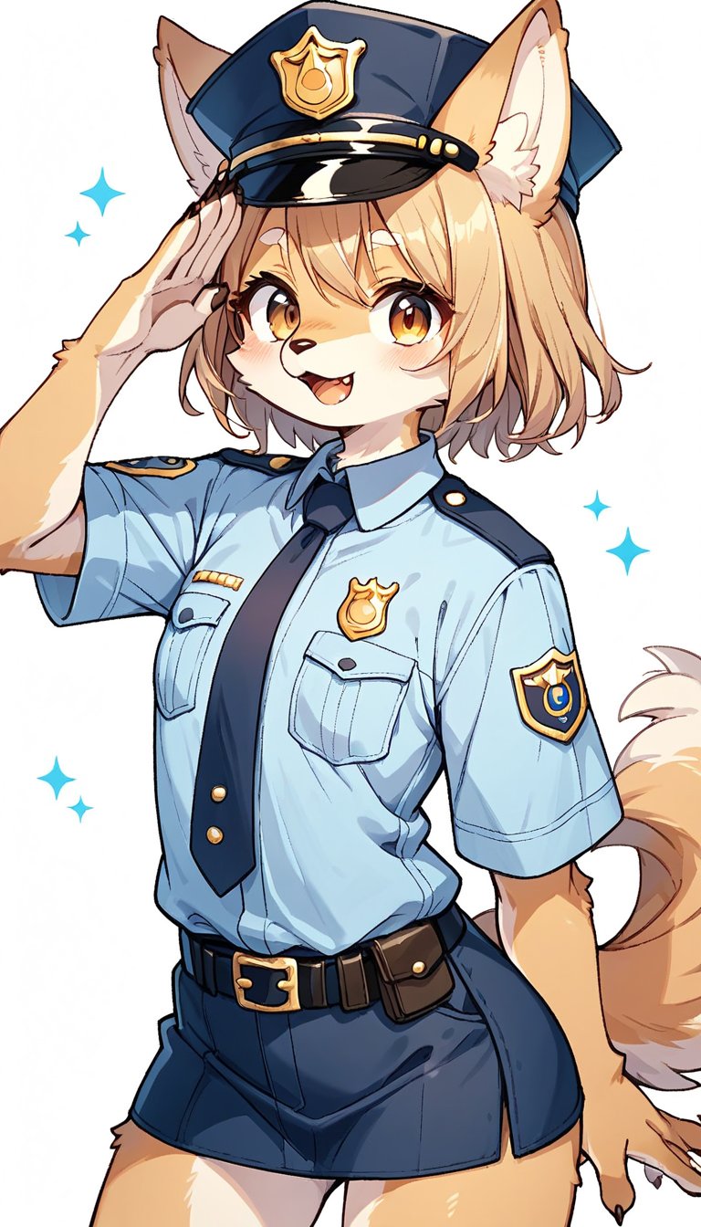 score_9, score_8_up, score_7_up, score_6_up, score_5up,source_anime,source_furry,furry,anthro,kemono,cute,kawaii,vivid color.1girl,solo,dog ears,brown eyes,police uniform,gallant expression,salute,cowboy shot,Deformed, score_9_up