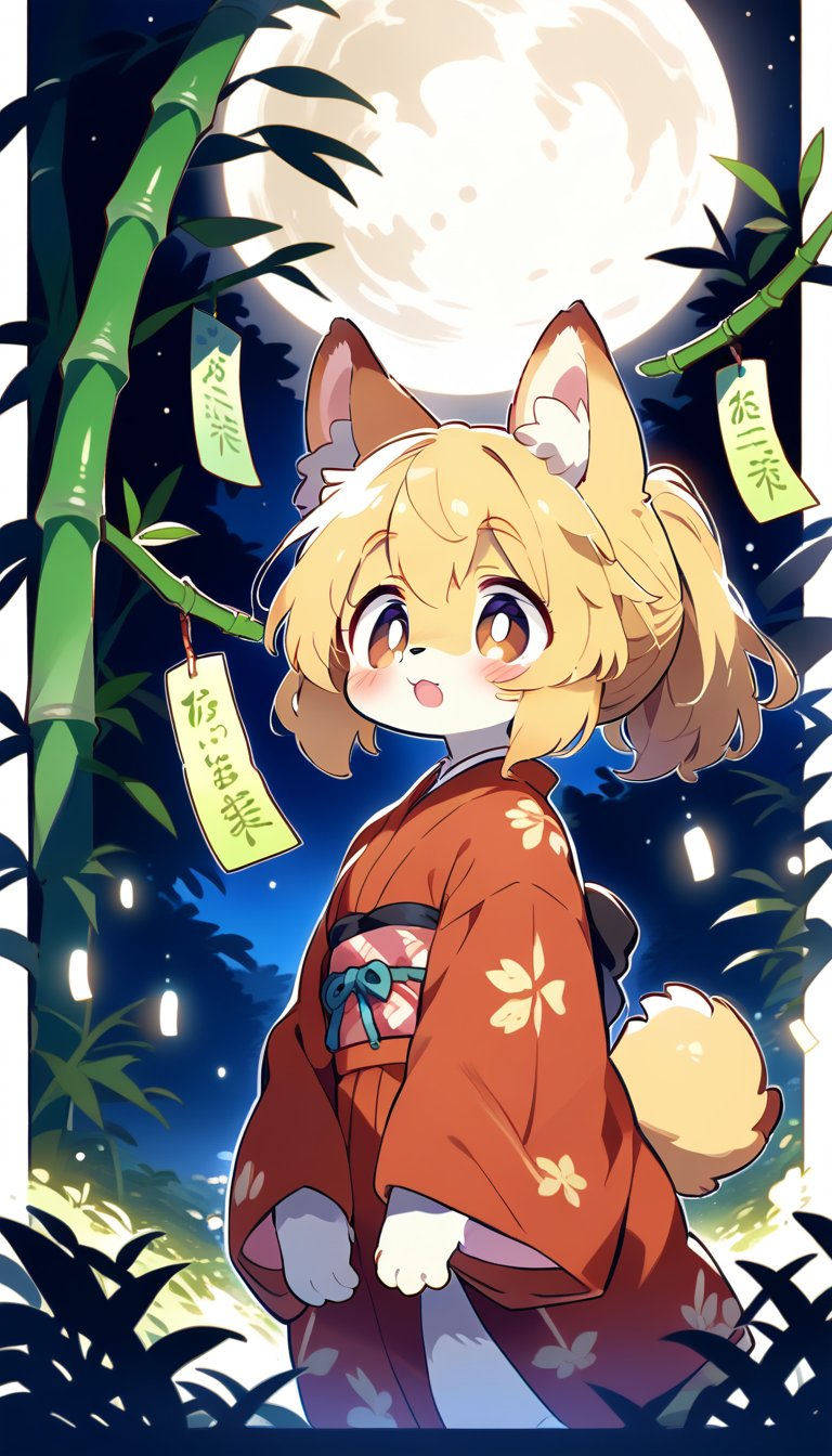  score_9_up, score_8_up, score_7_up,source_anime,masterpiece,best quality,illustration,1girl,solo,blonde hair,ponytail,dog ears,gradient brown eyes,source_furry,tanabata,tanzaku,bamboo thicket,full moon,(mysterios:1.3),score_6_up,score_5_up,score_4_up,furry,(heresy:1.3),supplication