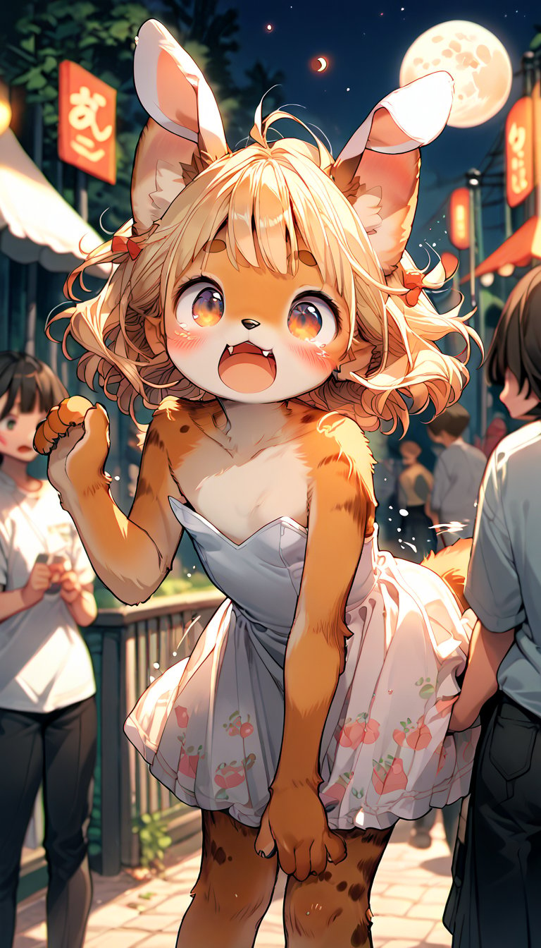 score_9, score_8up, score_7up, score_6up, score_5up,source_anime,source_furry,(anthro:1.3),cute,kawaii,1girl,solo,dog ears,blonde hair,gradient brown eyes,(white playboy bunny:1.2) fused with white lolita fashion,(pounding mochi:1.5),collarbone,(Pastel color:1.3),downblouse,(surprised:0.6),open mouth,(Hardworking:0.8),moon,Deformed,score_8_up,score_7_up,score_6_up,score_5_up,score_4_up