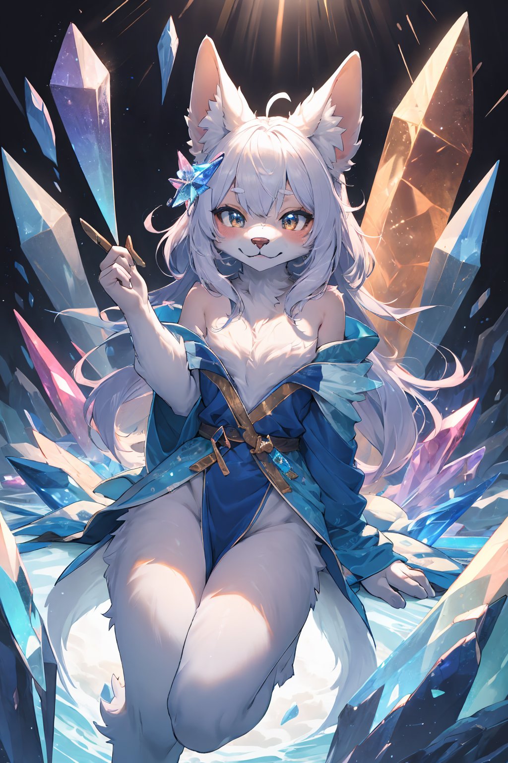 masterpiece,best quality,ultra detailed,highres,absurdres,illustratio,anthro,cute,kawaii,1girl,solo,doragon girl,crystals grew body