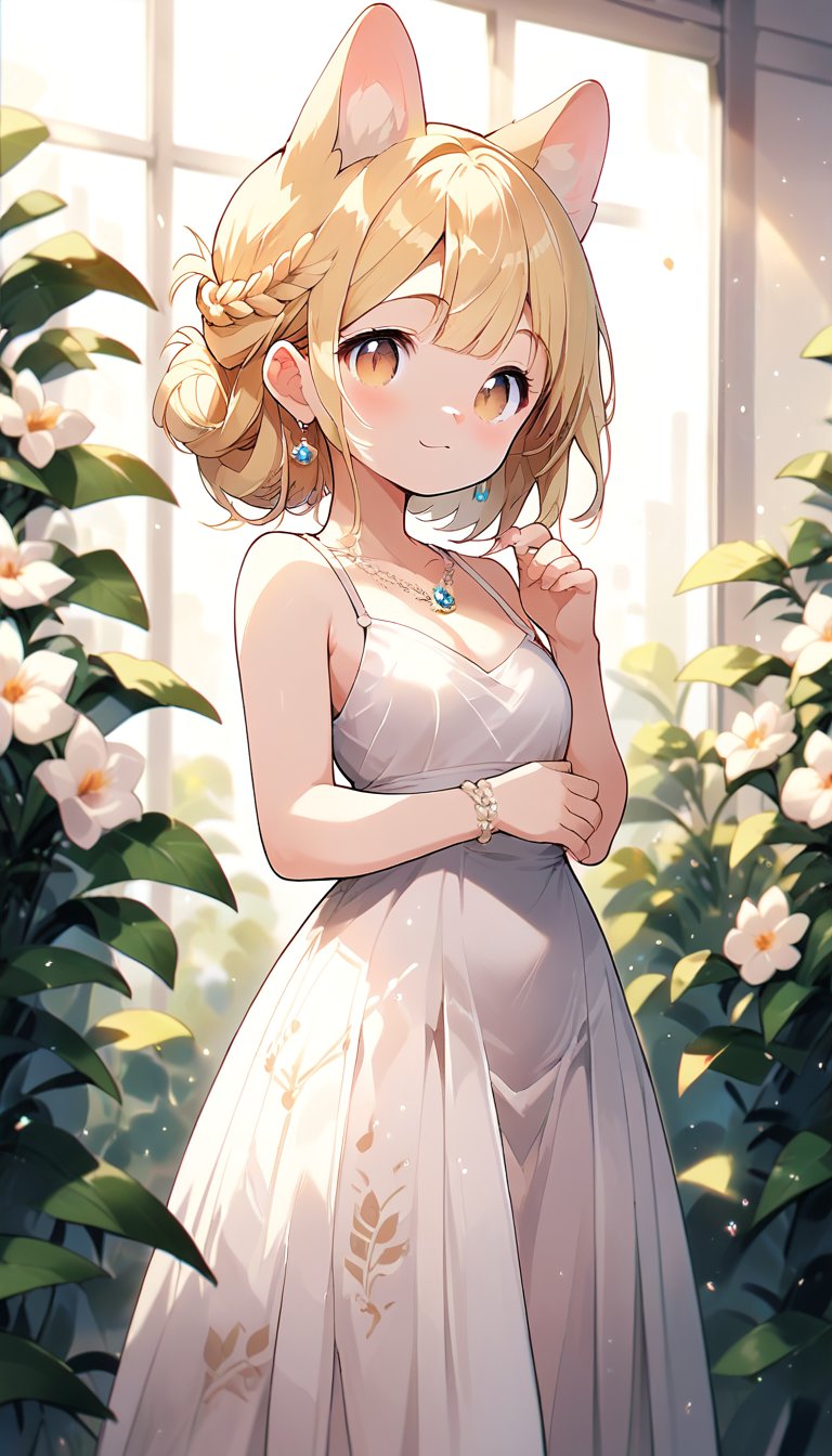  score_9_up, score_8_up, score_7_up,score_6_up,score_5_up,source_anime,score_9_up, score_8_up, score_7_up,score_6_up,score_5_up,source_anime,(formal evening dress:1.5),best quality,masterpiece,illustration,cute,kawaii,1girl,solo,dog ears,blonde hair,french braid,gradient brown eyes,,(graceful smile:0.5),(royal:1.1),(jewelry:1.1)