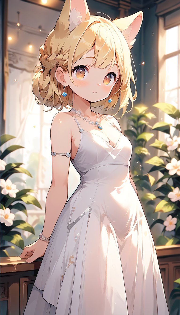  score_9_up, score_8_up, score_7_up,score_6_up,score_5_up,source_anime,score_9_up, score_8_up, score_7_up,score_6_up,score_5_up,source_anime,(formal evening dress:1.5),best quality,masterpiece,illustration,cute,kawaii,1girl,solo,dog ears,blonde hair,french braid,gradient brown eyes,,(graceful smile:0.5),(royal:1.1),(jewelry:1.1)