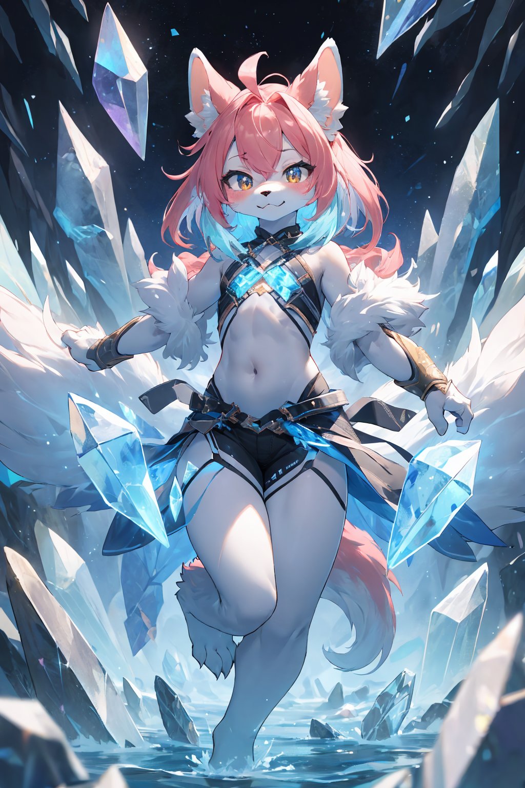 masterpiece,best quality,ultra detailed,highres,absurdres,illustratio,anthro,cute,kawaii,1girl,solo,doragon girl,crystals grew body