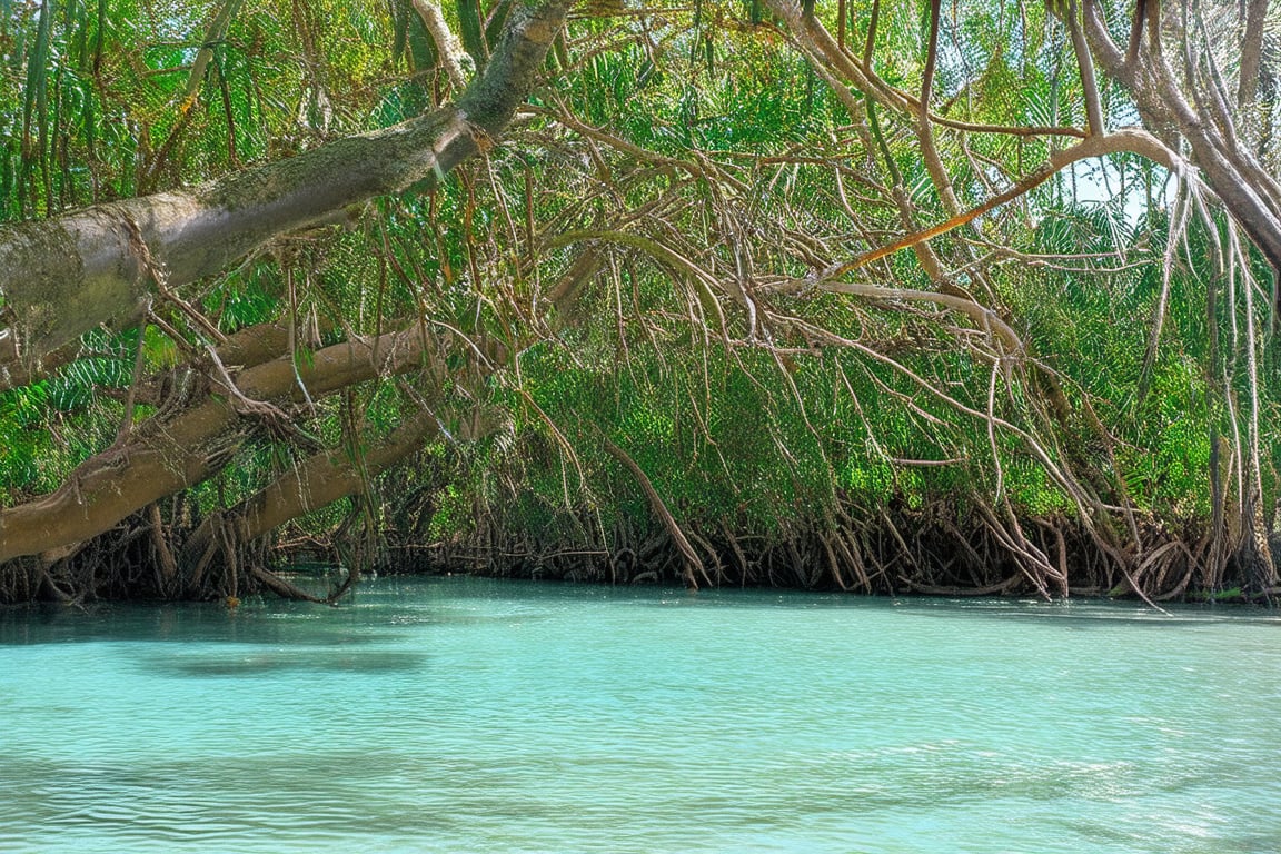 Manglar exuberante en las costas de la Ribera maya