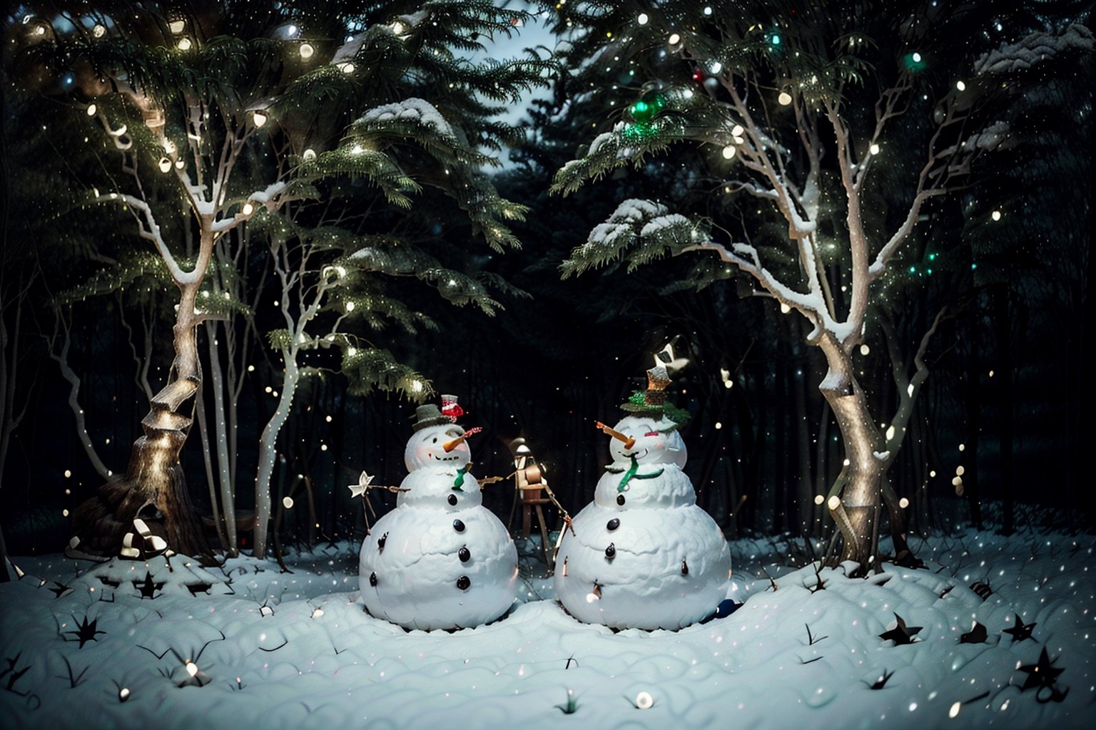 Christmas in the woods with Christmas trees and garlands with Christmas decorations and a very nice snowman,Christmas Room,happy_christmas_background,FFIXBG,firefliesfireflies