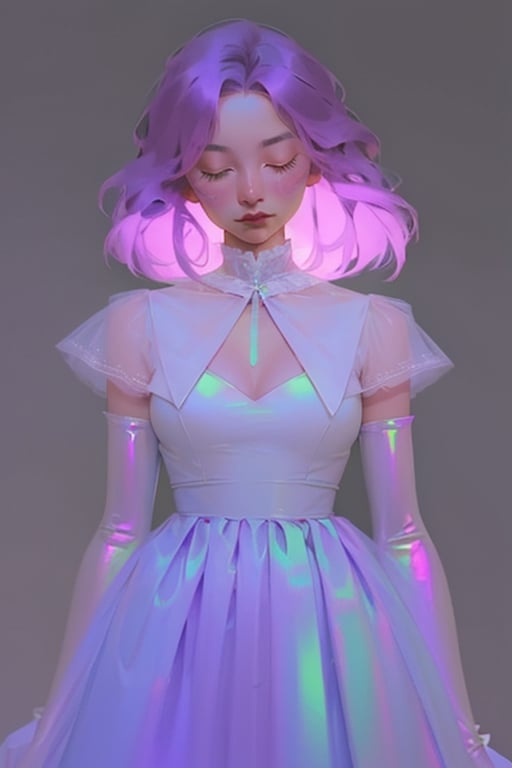 hologram skirt,portrait,(dress hologram:1.2), bioluminescent liquid,

post-Impressionist,Detailedface

1girl, solo, breasts, simple background, gloves, dress, cleavage, closed eyes, pink hair, purple hair, elbow gloves, medium hair, white dress, purple background, v arms, purple theme, chromatic, chromatic hair,chromatic dress,chromatic gloves,