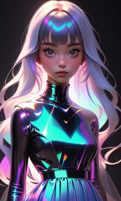 (masterpiece),(best quality), 

1girl, solo, long hair, looking at viewer, simple background, closed mouth, upper body, white hair, blunt bangs, lips, black background, portrait, 

hologram skirt,portrait,(dress hologram:1.2), bioluminescent liquid