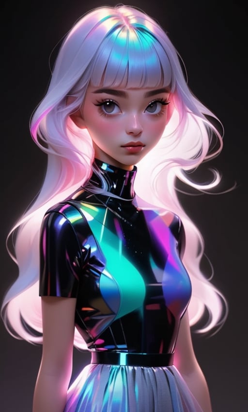 (masterpiece),(best quality), 

1girl, solo, long hair, looking at viewer, simple background, closed mouth, upper body, white hair, blunt bangs, lips, black background, portrait, 

hologram skirt,portrait,(dress hologram:1.2), bioluminescent liquid