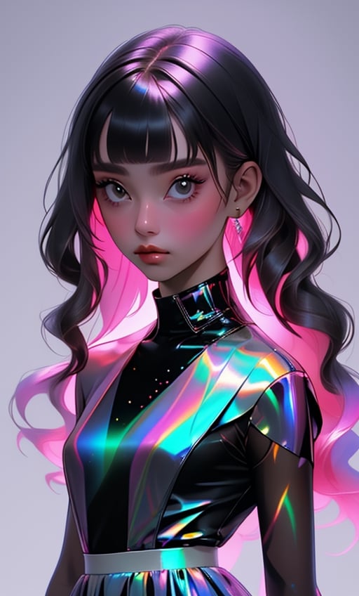 (masterpiece),(best quality), 

1girl, solo, long hair, looking at viewer, simple background, closed mouth, upper body, white hair, blunt bangs, lips, black background, portrait, 

hologram skirt,portrait,(dress hologram:1.2), bioluminescent liquid
