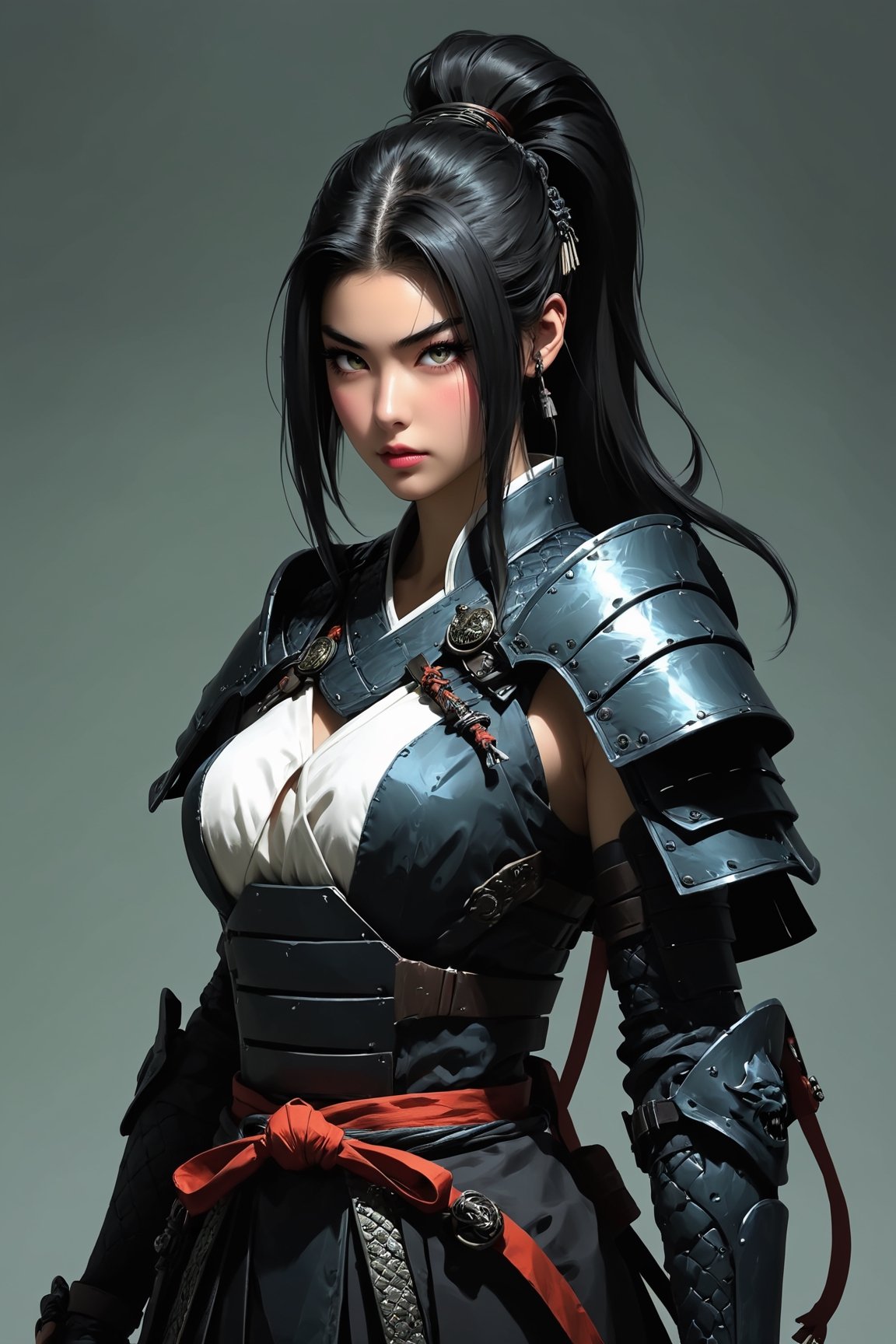 score_9, score_8_up, score_7_up, 1girl, monster girl, scales, samurai girl,, ponytail,    Concept Art,   expressiveh,  