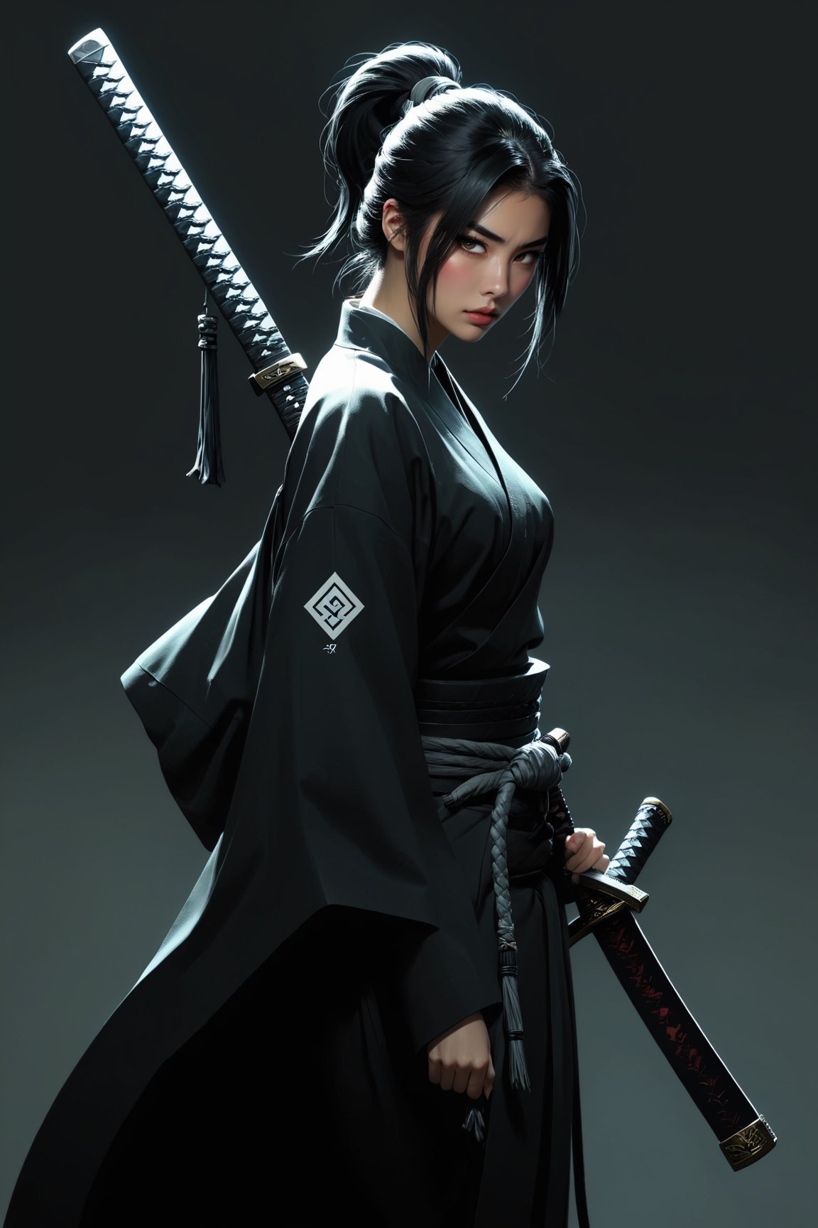 score_9, score_8_up, score_7_up, 1girl, monster girl, scales, samurai girl, katana, ponytail,    Concept Art,   expressiveh,  