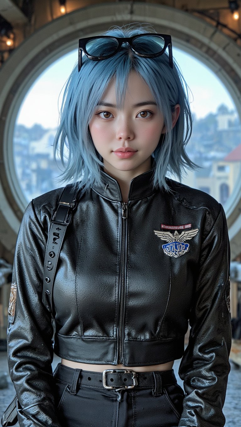 (masterpiece, high quality, 8K resolution). 
A highly detailed anime illustration that combines fantasy and science fiction.
Character: A young beautiful elven woman, blue hair, straight bob, stylish glasses. Dressed in a military uniform consisting of a futuristic uniform and tight trousers. Detailed outfit.
Background: The bridge of a spaceship. A porthole with a view of open space..
Details: It depicts a minor character in a space opera who is a crowd favorite. Close up portrait. Detailed, sensual, Drawn in the style of Ghost in the Shell, influenced by the Mass Effect video game series. A cruel and cold universe, which is reflected in the colors and style of drawing. REALNIME